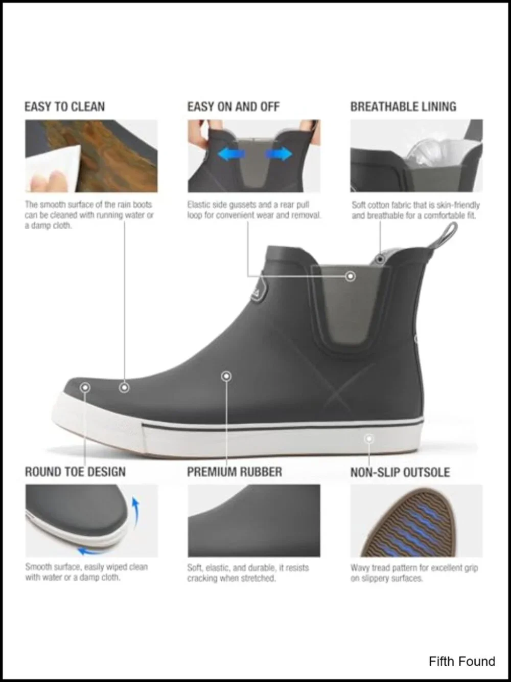 Men's Waterproof Rubber Ankle Rain Boots Deck Boots Fishing Sailing